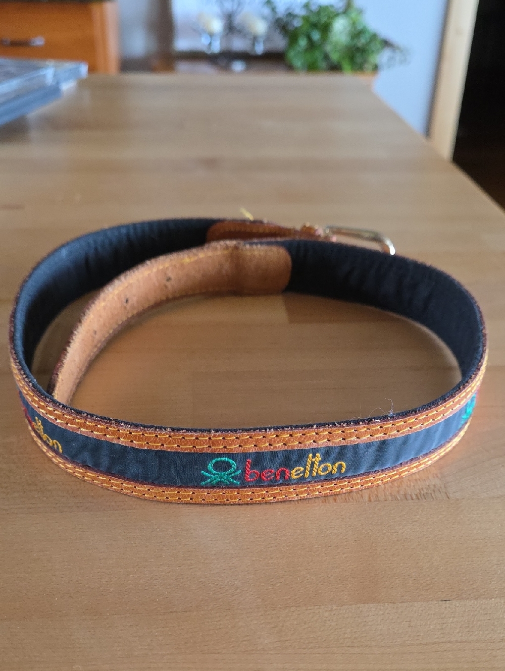 Vintage Benetton leather and fabric belt Excellent Vintage Condition
